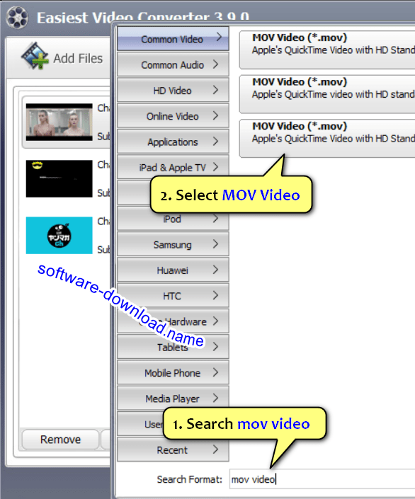 Search Output Video or Audio Format in Windows 10 Video Converter Editor